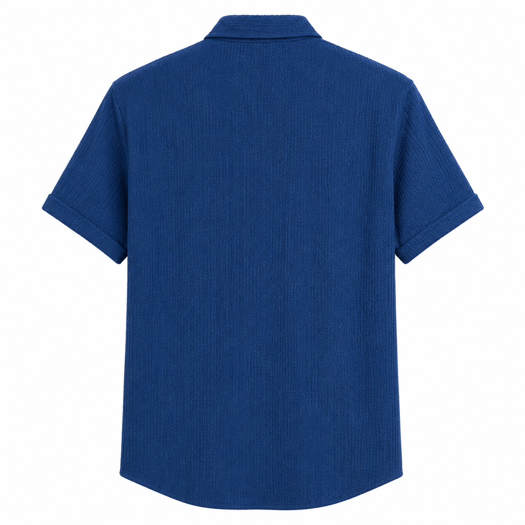 Textured Blue Short Sleeve Shirt
