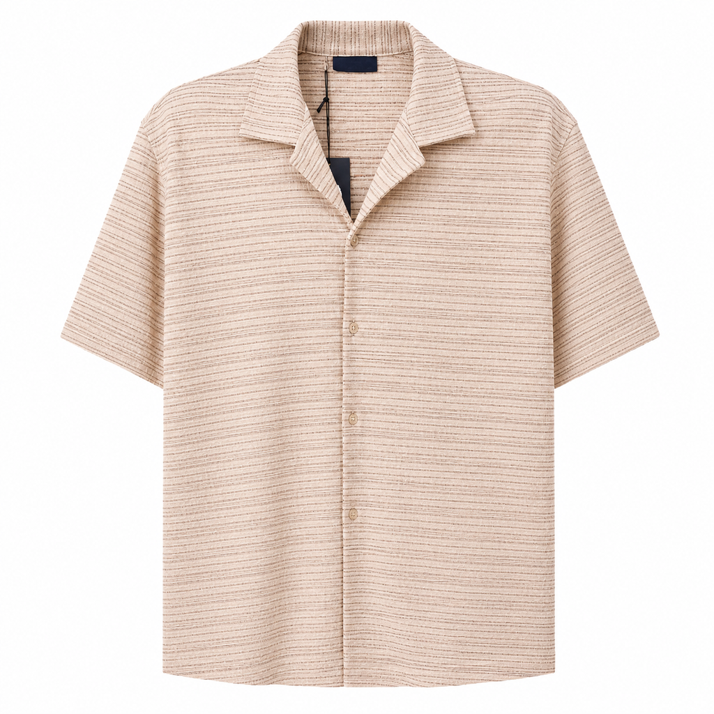 Textured Cuban Collar Short Sleeve Shirt
