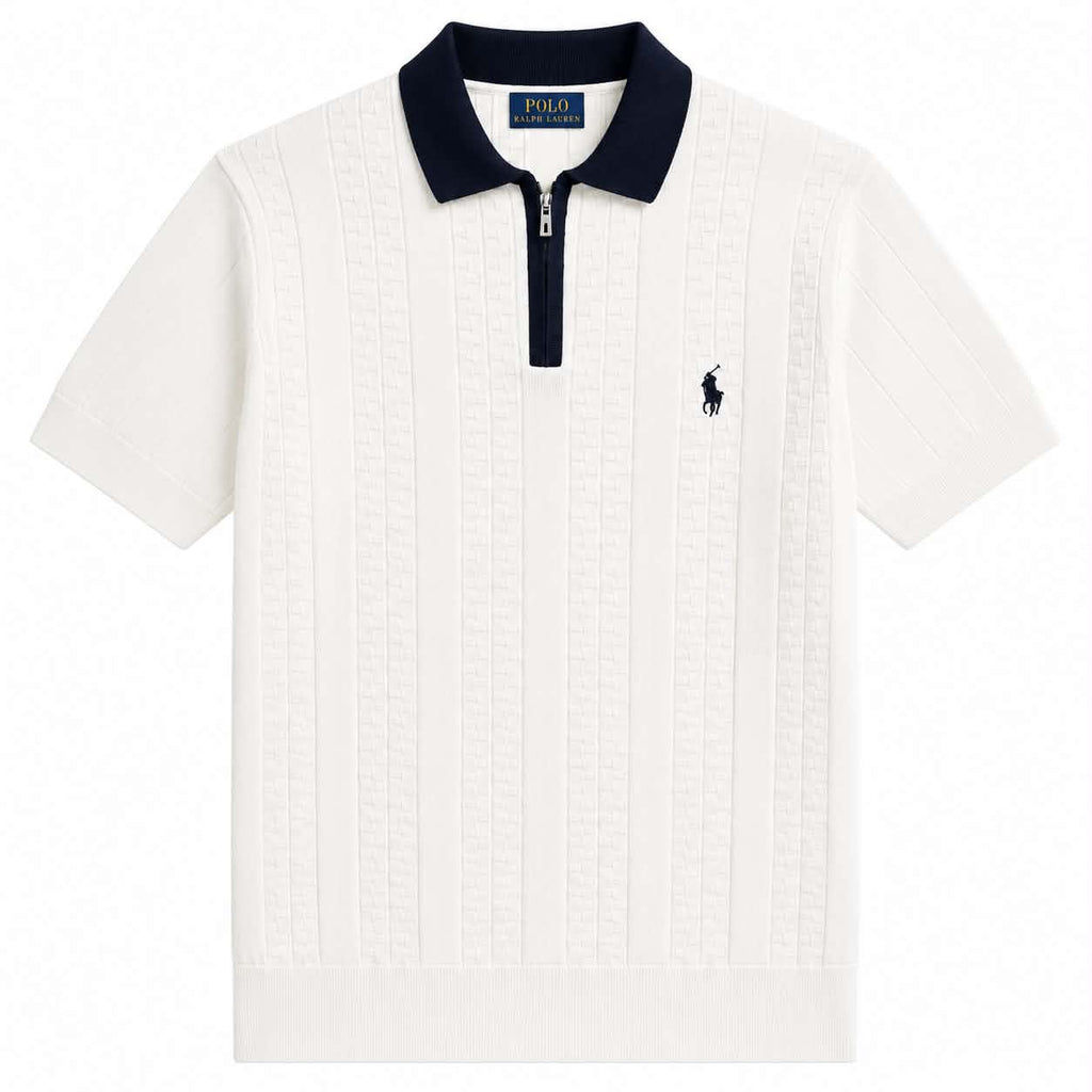 Monaco Knit Zip Polo – White