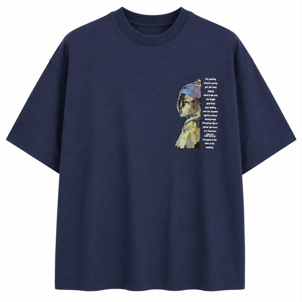 Vintage Scarf Girl Oversized Tee - Navi