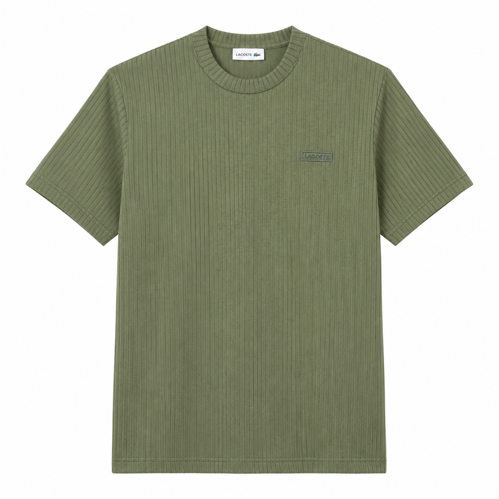 Lacoste Olive Ribbed Knit T-Shirt