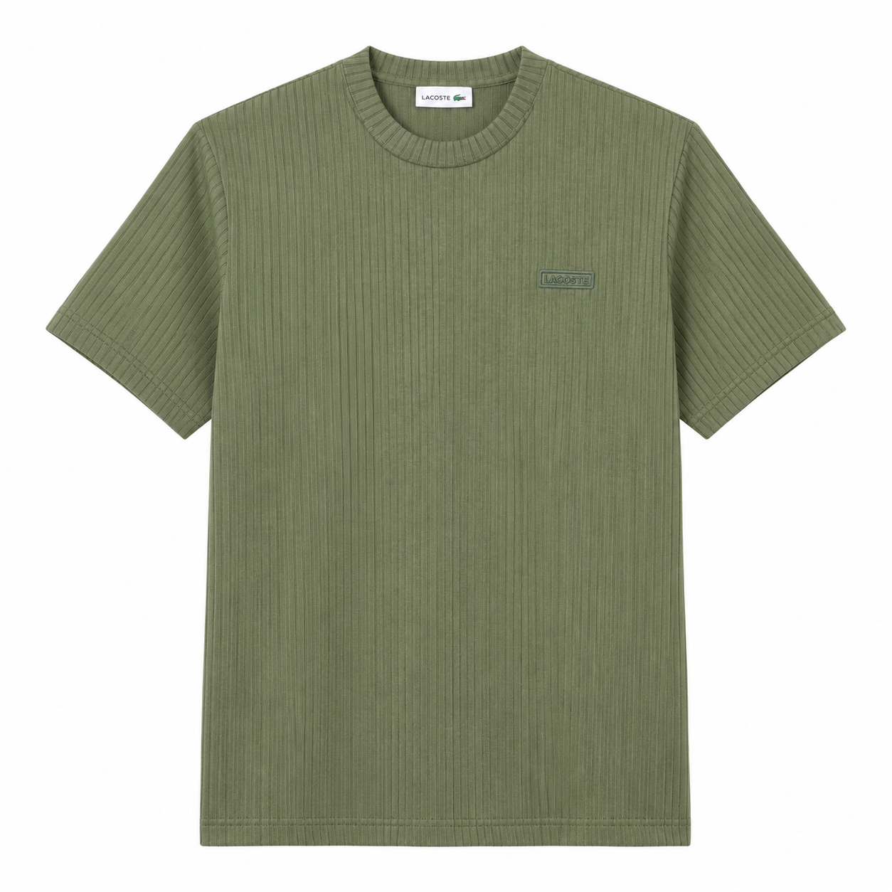 Lacoste Olive Ribbed Knit T-Shirt