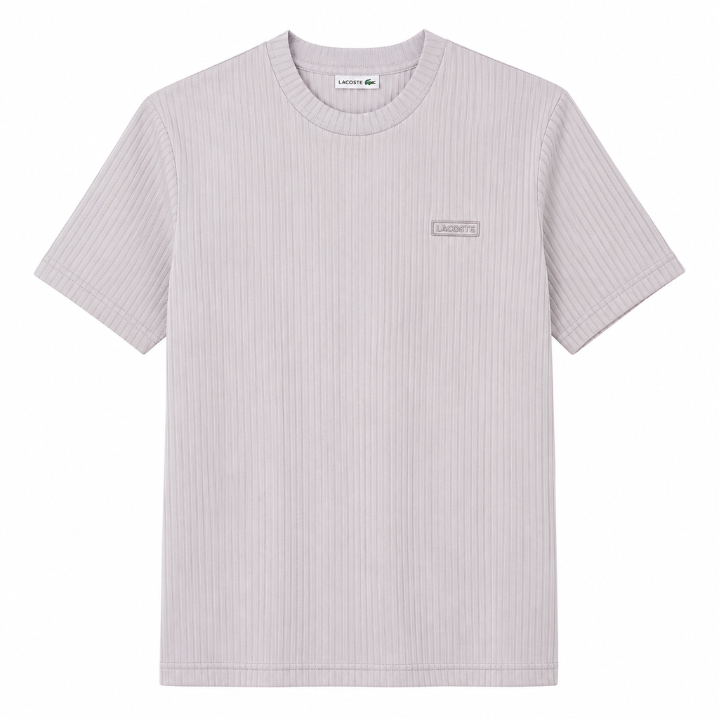 Lacoste Light Grey Ribbed Knit T-Shirt