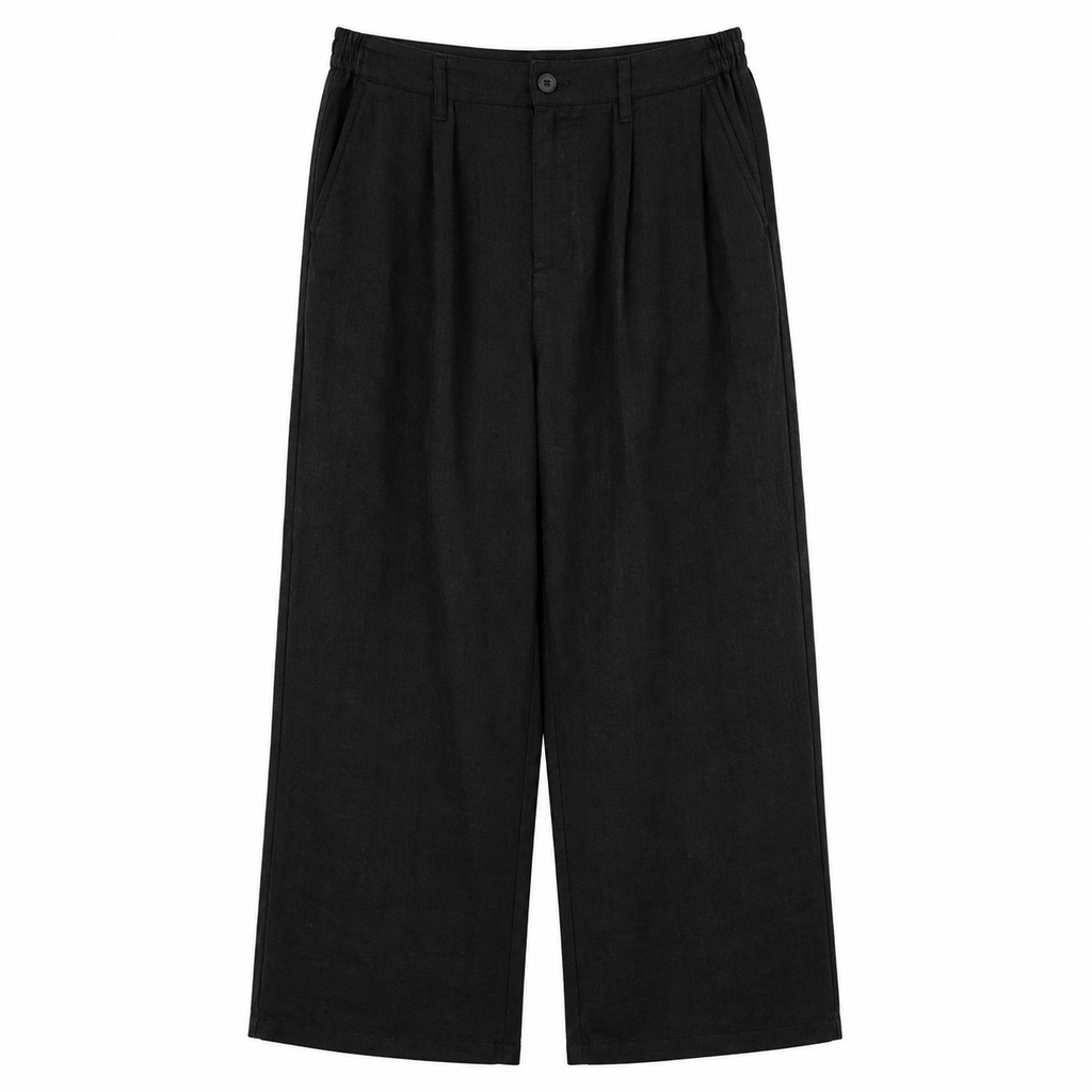 Classic Linen Wide-Leg Pants – Black