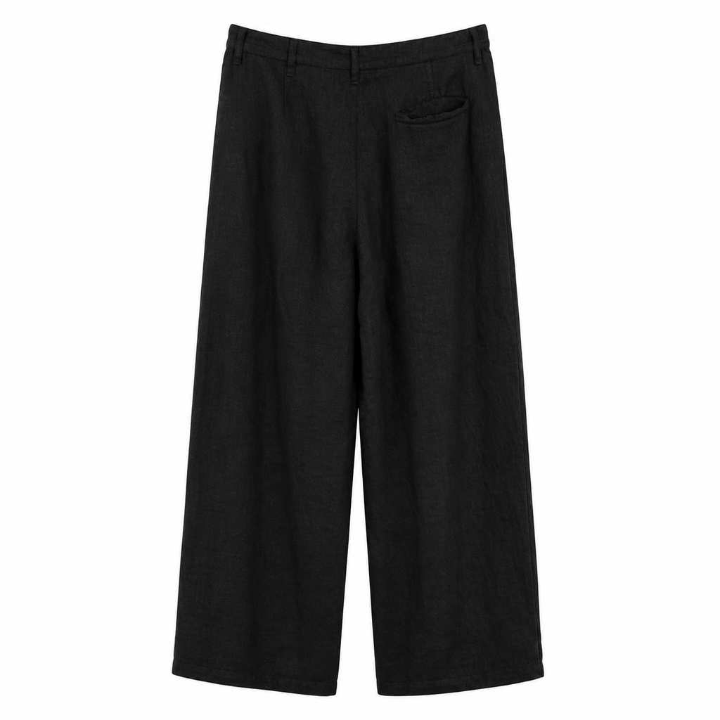 Classic Linen Wide-Leg Pants – Black