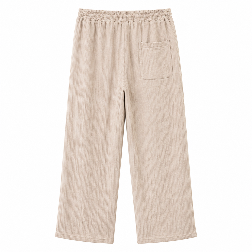 Ribbed Wide-Leg Lounge Pants – Beige