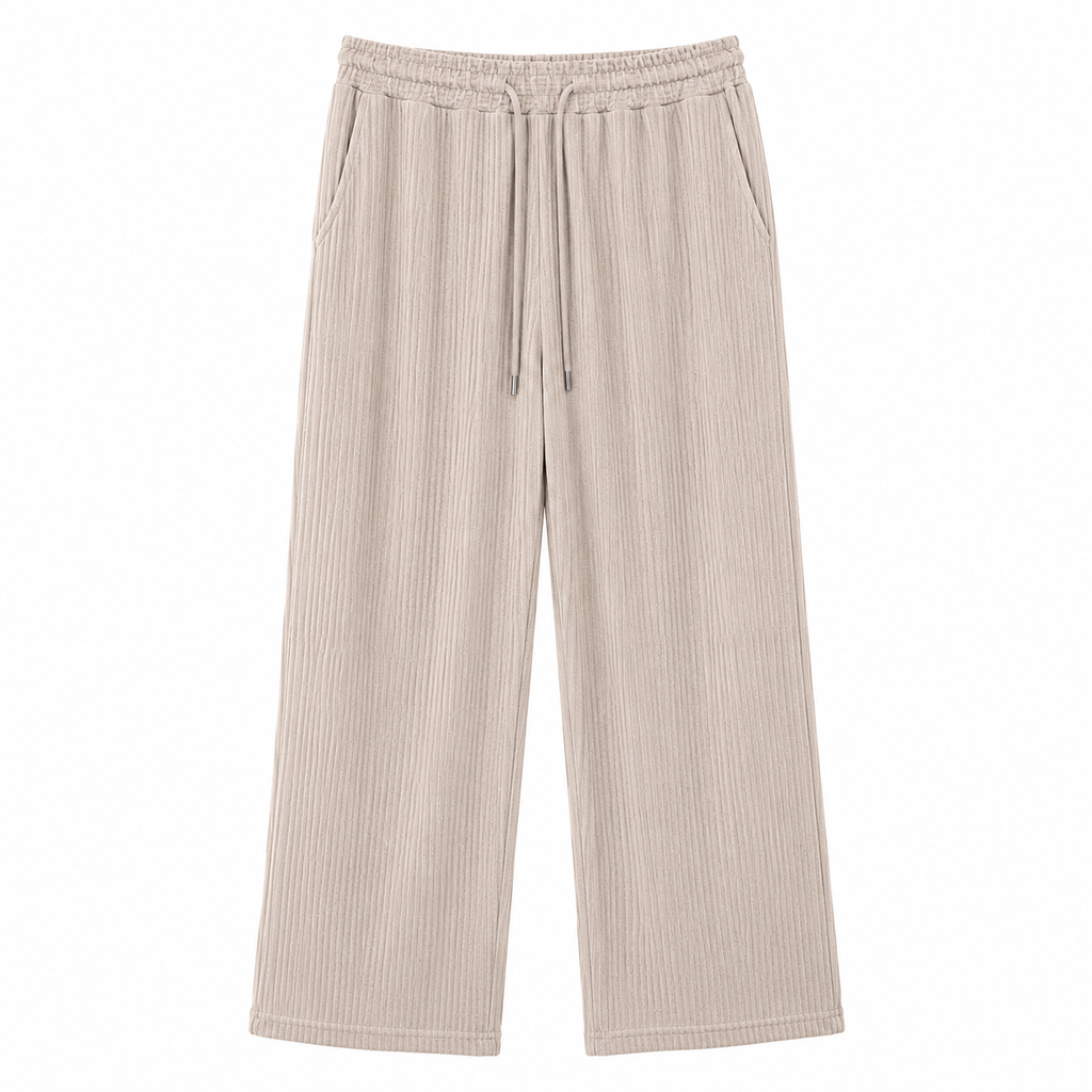 Ribbed Wide-Leg Lounge Pants – Beige