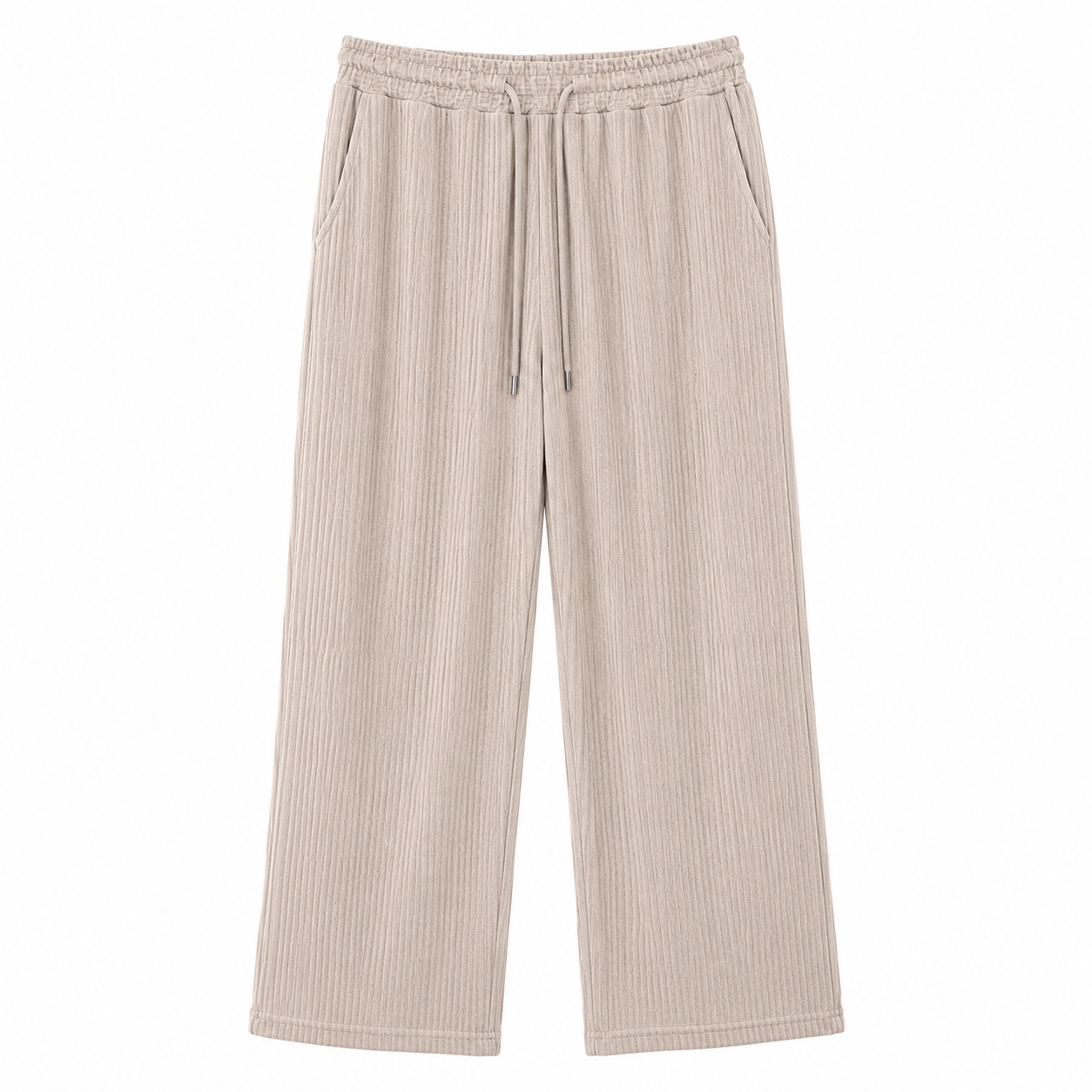 Ribbed Wide-Leg Lounge Pants – Beige