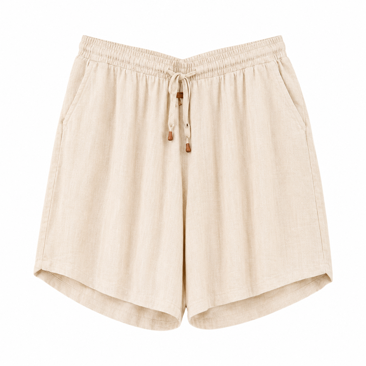 Beige Linen Relaxed Drawstring Shorts