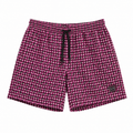 Burgundy Geometric Pattern Swim Shorts