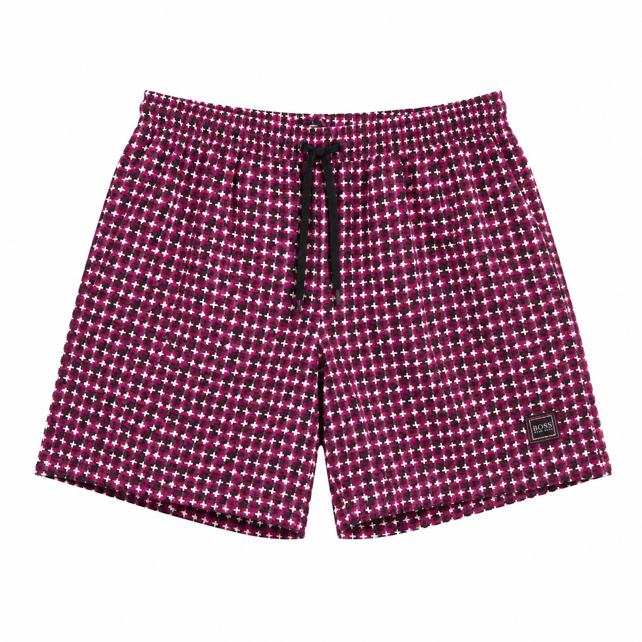 Burgundy Geometric Pattern Swim Shorts