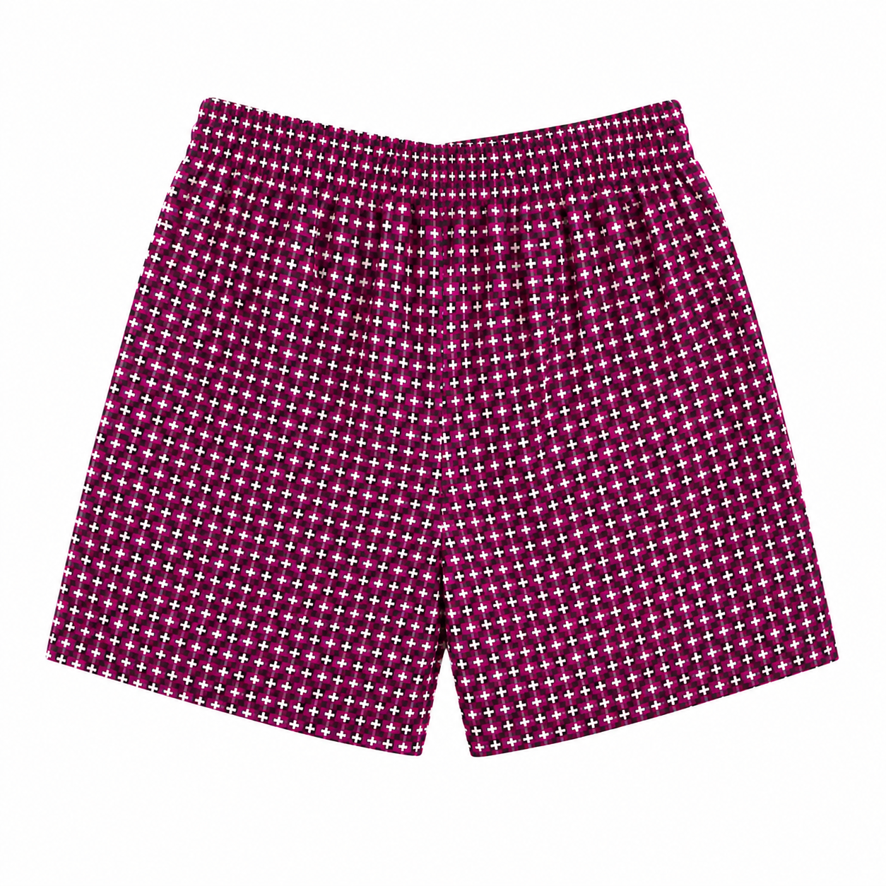 Burgundy Geometric Pattern Swim Shorts