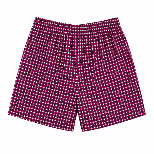Burgundy Geometric Pattern Swim Shorts