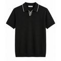 Premium Contrast Collar Knit Polo Shirt – Black