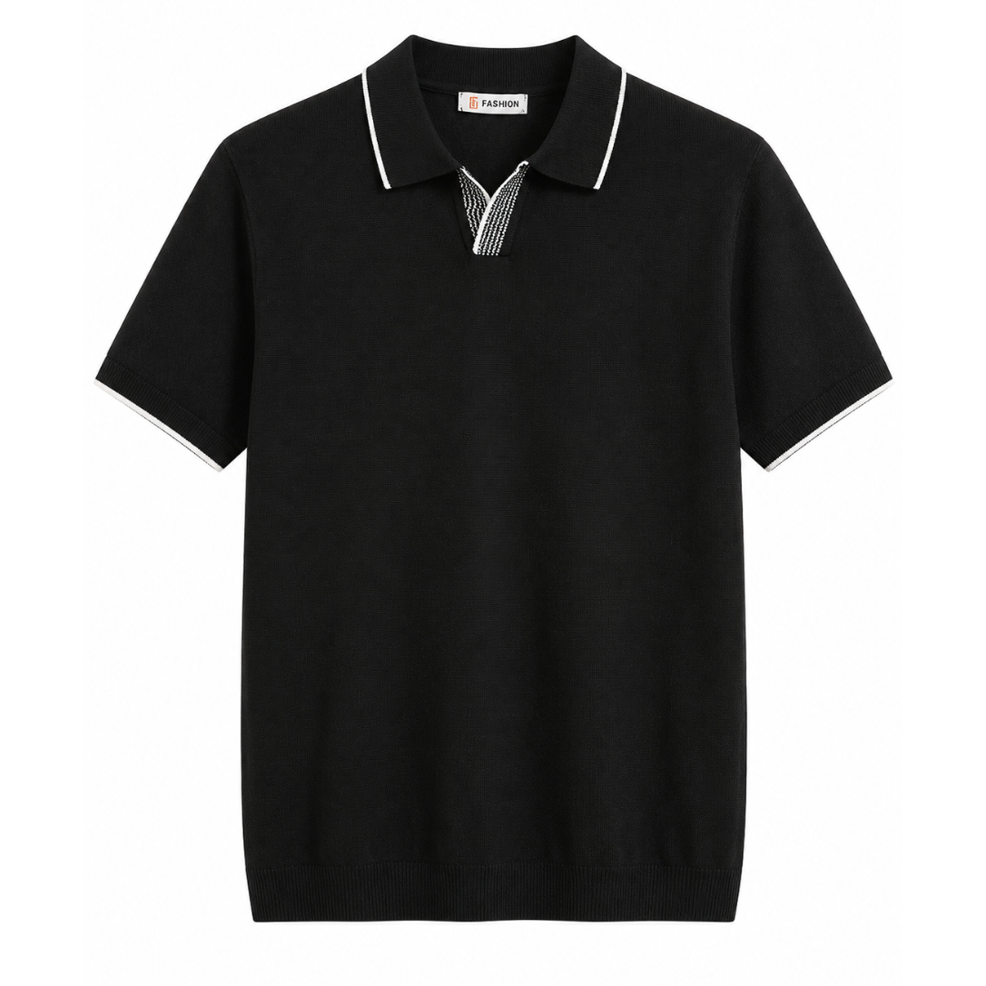 Premium Contrast Collar Knit Polo Shirt – Black