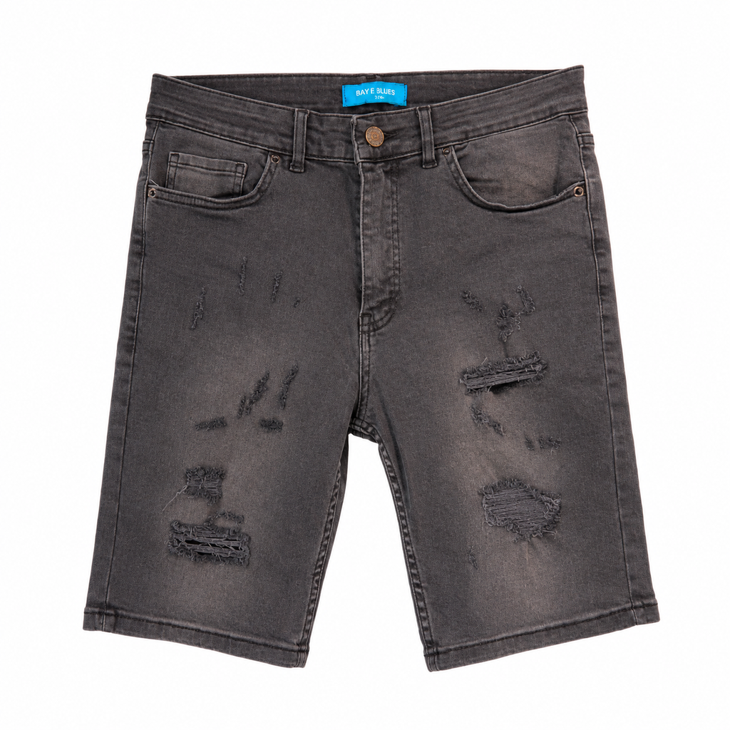 Charcoal Distressed Denim Shorts