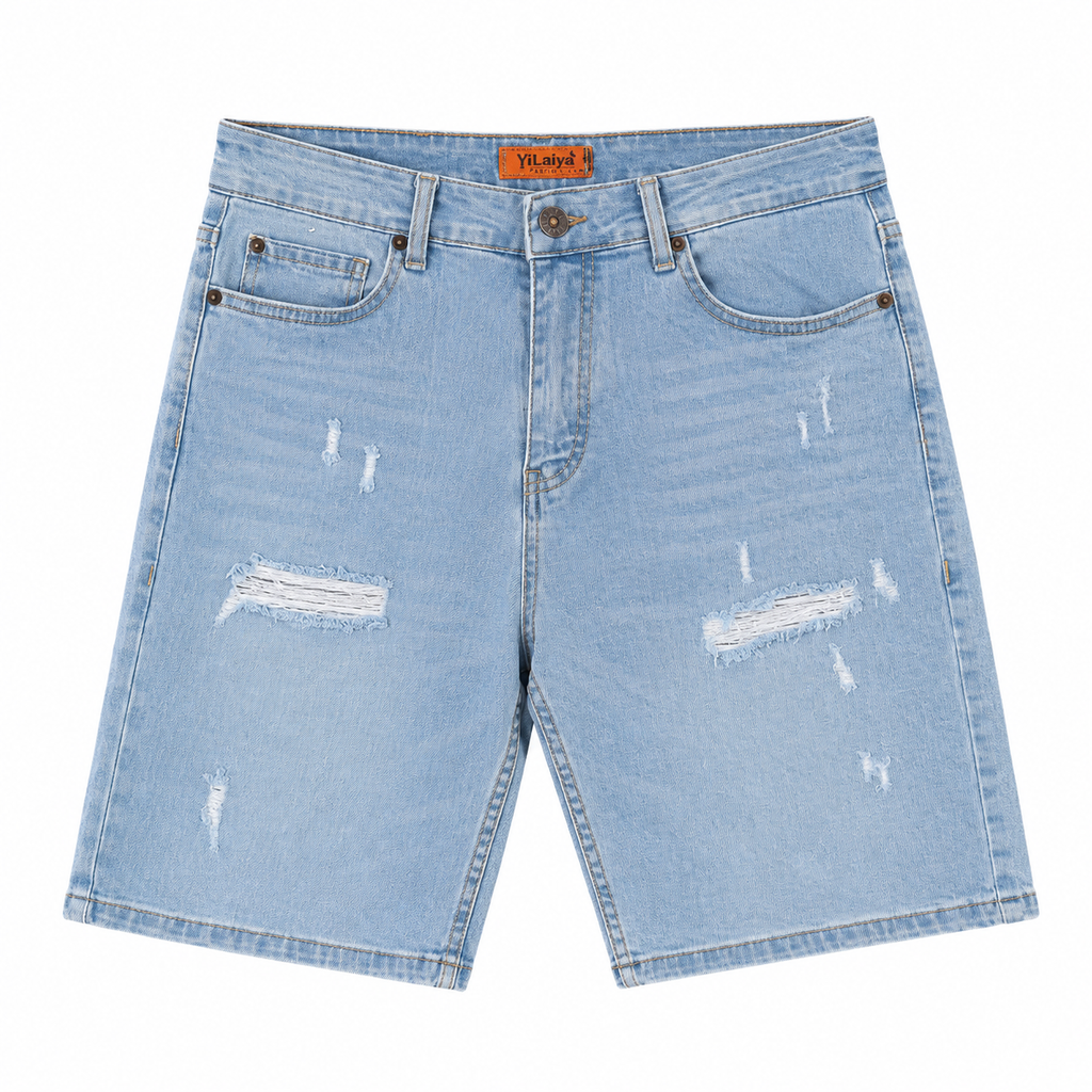 Light Wash Distressed Denim Shorts