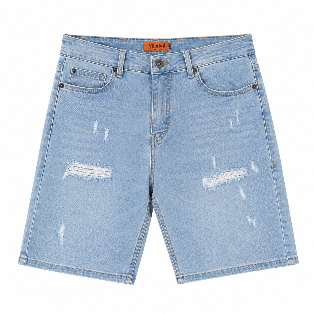 Light Wash Distressed Denim Shorts