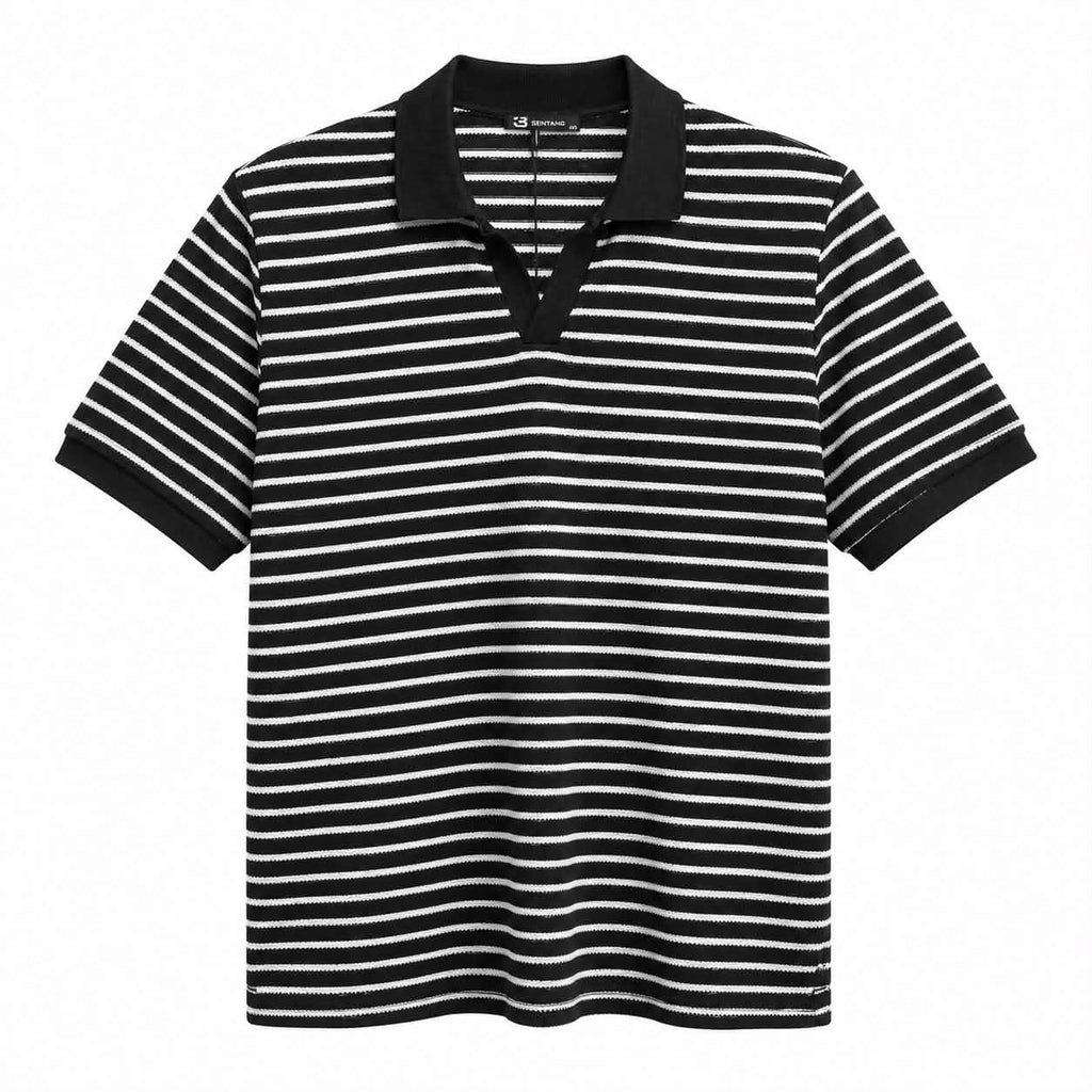 Monochrome Stripe Knit Polo